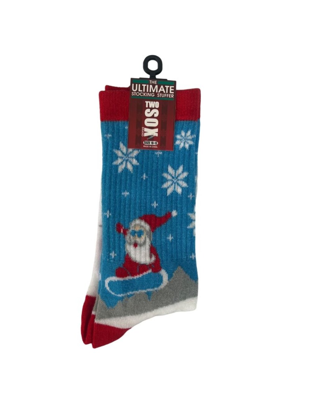 Two Sox Christmas Socks Snowboarding Santa Size 10-13 Red Blue White New